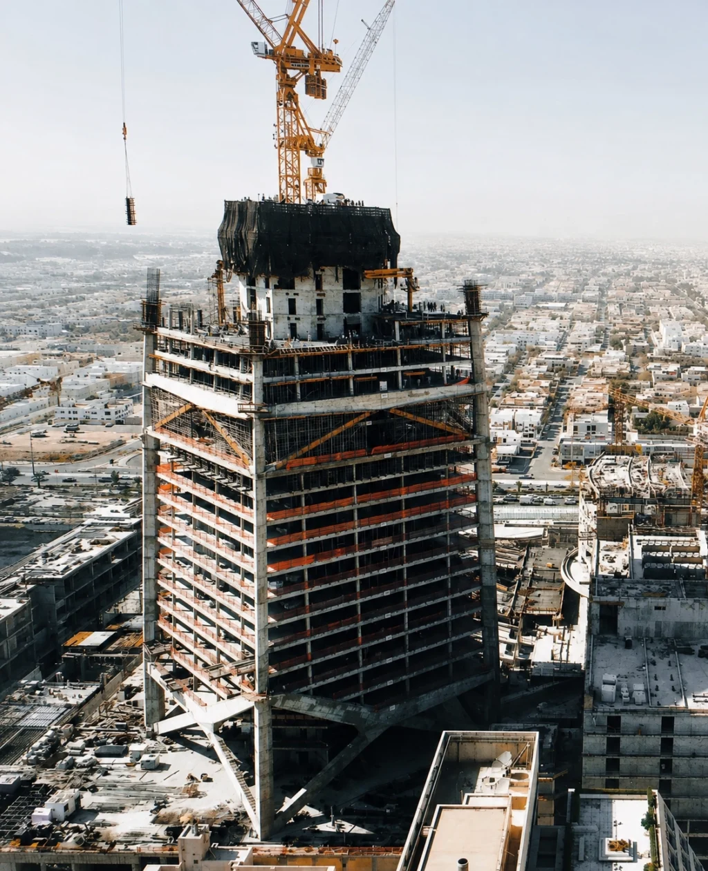 برج الفيصلية أول ناطحة سحاب في المملكة العربية السعودية ومعلم الرياض الشامخ تاريخ إنشاء برج الفيصلية ومراحل بنائه واجه إنشاء برج الفيصلية تحديات هندسية وبيئية كبيرة استدعت حلولاً مبتكرة وغير مسبوقة في تاريخ البناء بالمملكة. كانت التحديات البيئية أبرز ما واجه إنشاء مبنى برج الفيصلية، وقد اختبرت شركة بناء محلية بإجراءات إضافية، جميع احتمالات الحجر الجيري، قبل أن تبدأ بصب قاعدة الأساس الخرسانية التي استمر صبّها 17 ساعة متواصلة، بعمق 15م تحت الأرض، للتحقق من عدم وجود فجوات أو كهوف أو فراغات، عن طريق حفر 1000 ثقب داخل الحجر الجيري، بعمق 35م، رغم أن المطلوب حسب تخطيط البناء هو خمسة أمتار لغالبية الثقوب، وذلك لضمان عدم حصول أي تصدع بالبنية التحتية للبرج. ويعكس هذا المستوى من الدقة والاحتياط مدى الاهتمام بضمان متانة المبنى وقدرته على الصمود لعقود طويلة.